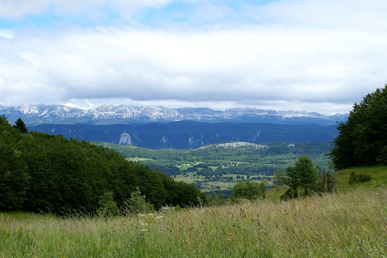 Col de la Chau (Drôme) - Combe de Vassieux avec la Réserve Naturelle des Hauts Plateaux du Vercors à l’horizon