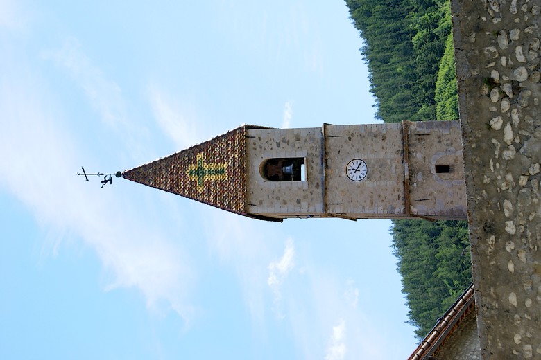 Colmars (Alpes-de-Haute-Provence) - Zoom sur le clocher de l'église